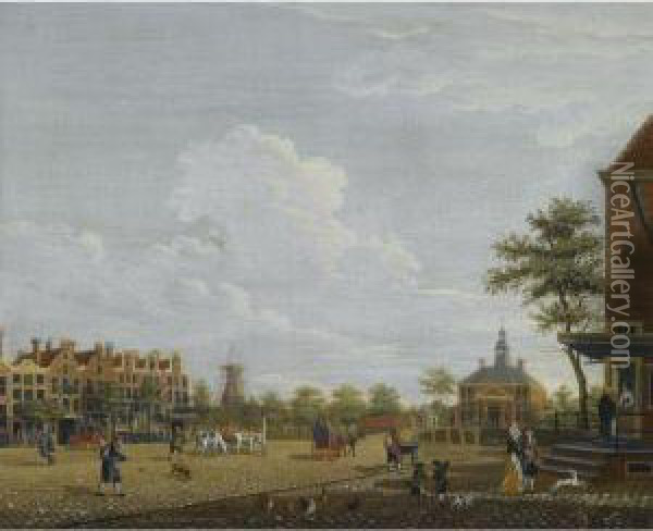 Amsterdam: A View Of The Weesperplein With The Weesperpoort Oil Painting - Isaak Ouwater