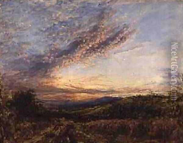 Sunset over a Moorland Landscape Oil Painting - John Linnell