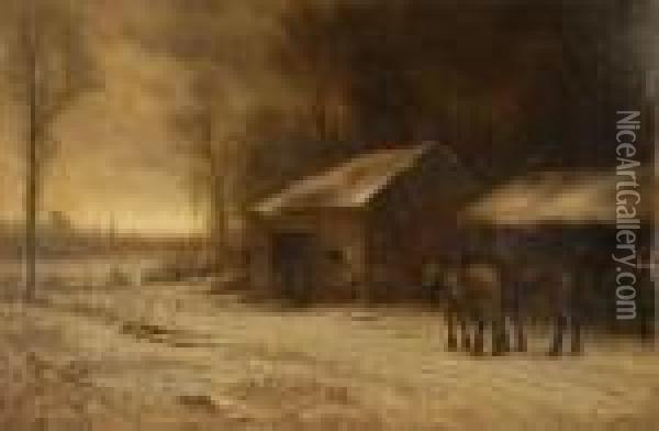 Winter Evening By The Forge Oil Painting - John Carleton Wiggins