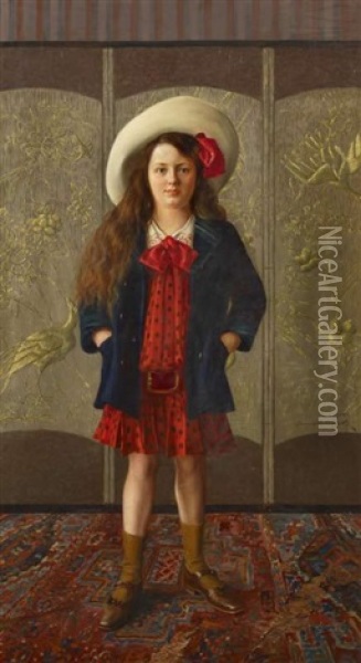 Portrat Eines Madchens Mit Grosem Hut Oil Painting - Leonard Winterowski