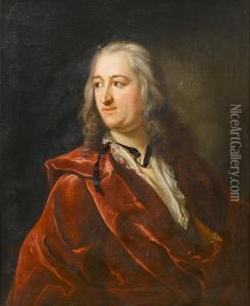 Portrait Of A Gentleman, Half-length, In Crimson Robes With A White Chemise Oil Painting - Jean Francois de Troy