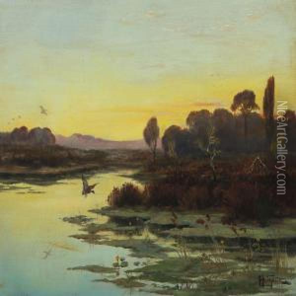 Landscape Near Eppendorfat Sun Set Oil Painting - John Theele