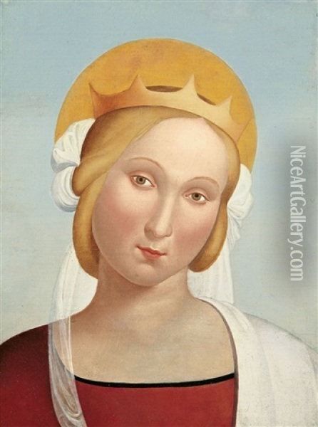 Gekronte Madonna In Rotem Gewand Und Mit Weissem Schleier Oil Painting - Franz Pforr