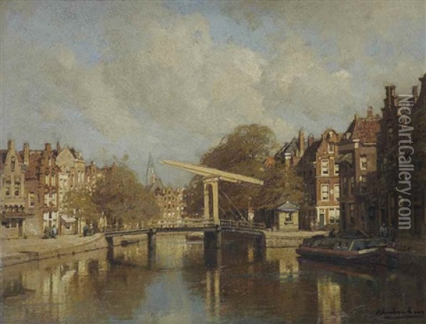 A View Of Delfshaven, Rotterdam Oil Painting - Johannes Christiaan Karel Klinkenberg