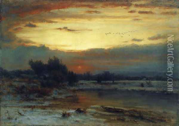 Winter, Close of Day Oil Painting - George Inness