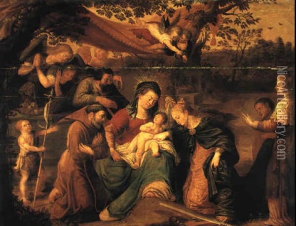 The Mystic Marriage Of St. Catherine Oil Painting - Adam van Noort the Elder