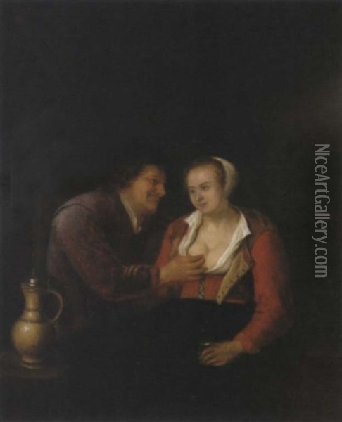 A Man And A Woman Carousing Oil Painting - Philips Koninck