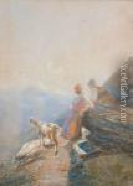 Paesaggio Di Montagna Con Figure Oil Painting - Giovanni Battista
