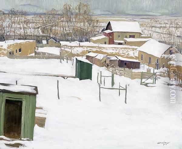 Taos in the Snow, c.1914-20 Oil Painting - Walter Ufer