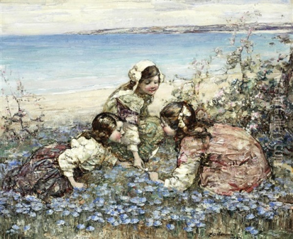 Picking Flowers, Brighouse Bay Oil Painting - Edward Atkinson Hornel