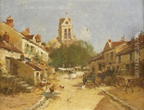 A Street Scene In A French Town Oil Painting -  Marcel-Lenoir (Jules Oury)