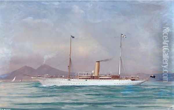 The steam yacht Mekong in the Mediterranean off Naples Oil Painting - A. De Simone