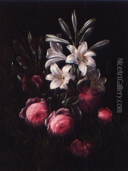 Roses And Lilies Oil Painting - Hansine Kern-Eckersberg