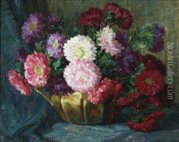 Floral Still Life - Zinnias Oil Painting - Alice Brown Chittenden