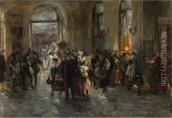 At The Station Oil Painting - Ferdinand Brutt
