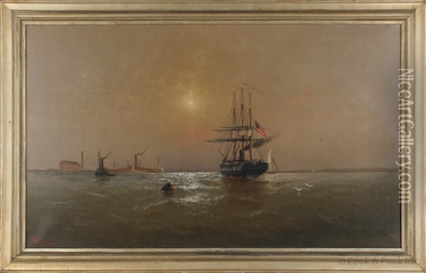 Seascape With An American Frigate Off The Delaware Coast Oil Painting - Alexander Charles Stuart