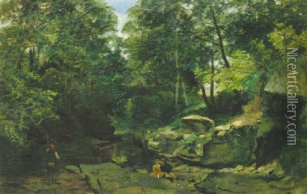 On The Riverbank Oil Painting - James Peel