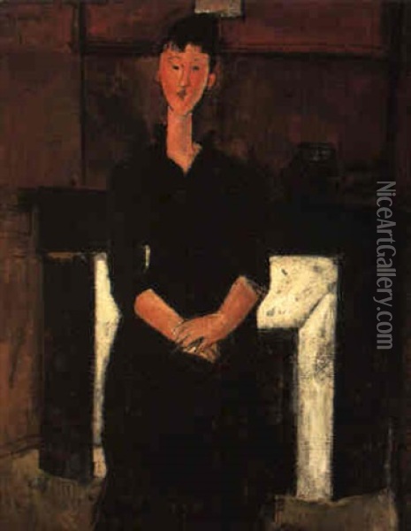 Femme Assise Devant Une Cheminee (beatrice Hastings) Oil Painting - Amedeo Modigliani