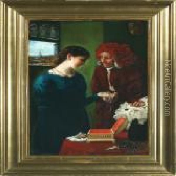 By The Jewellery Box Oil Painting - Edward Robert Hughes