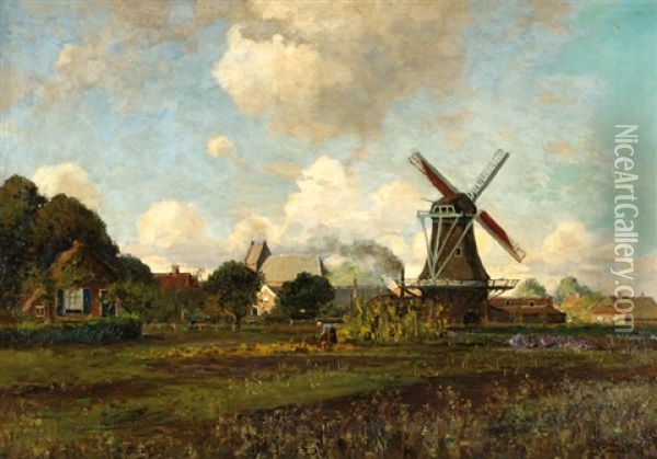 View Of A Landscape With A Mill In Barchem Oil Painting - Johan Ernst Baeumer