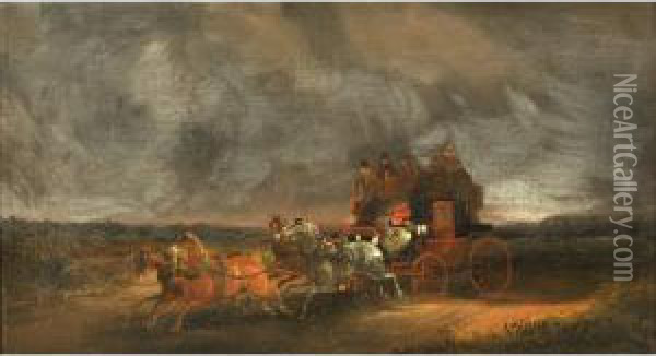 A Stagecoach On A Country Road At Night Oil Painting - Charles Cooper Henderson