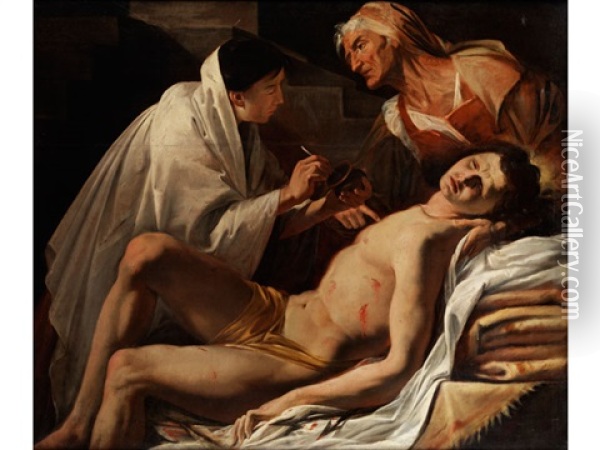 Versorgung Der Wundmale Des Heiligen Sebastian Oil Painting -  Caravaggio