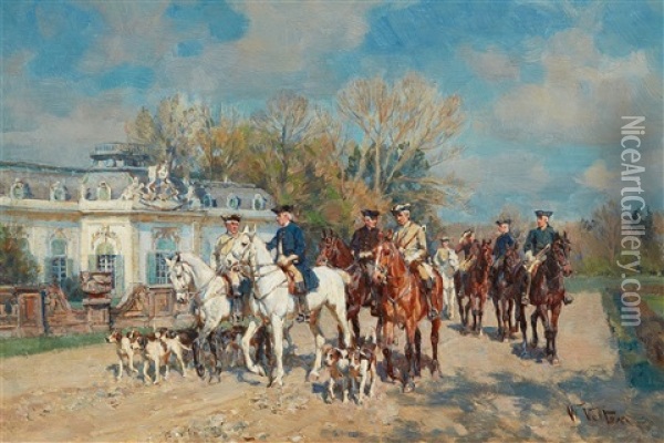 Hunting Party At Benrath Palace Oil Painting - Wilhelm Velten