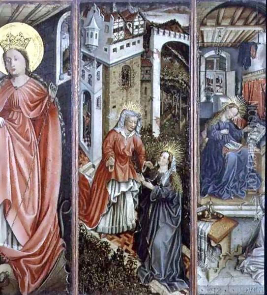 Visitation, centre right panel of polyptych Oil Painting - Jost Amman