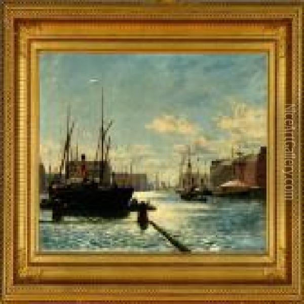 Harbour Scenery From Copenhagen Oil Painting - Christian Vigilius Blache