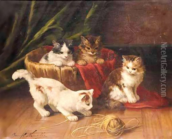 Kittens Playing Oil Painting - Alphonse de Neuville