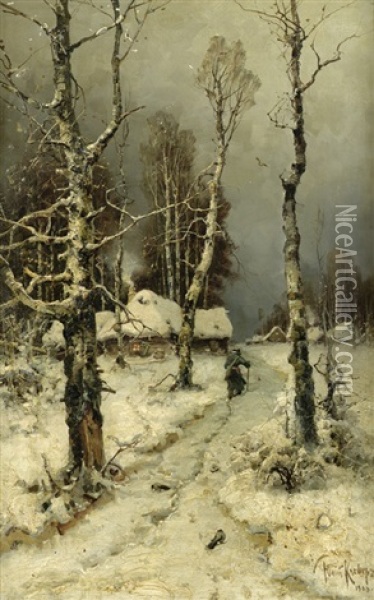 Heimkehr Im Winter Oil Painting - Yuliy Yulevich (Julius) Klever