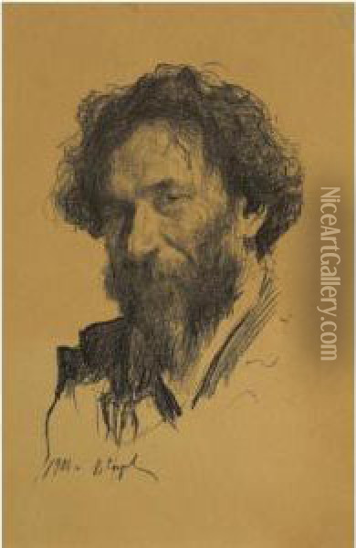 Portrait Of Ilya Repin Oil Painting - Valentin Aleksandrovich Serov