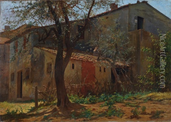 Casolare A Castiglioncello Oil Painting - Luigi Bechi