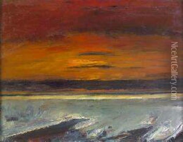 Rock Coast, Dusk Oil Painting - John Rennie MacKenzie Houston