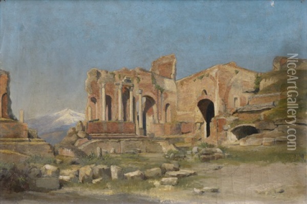 Ruine Des Theaters Zu Taormina Auf Sizilien Oil Painting - Max (Prof.) Tubenthal