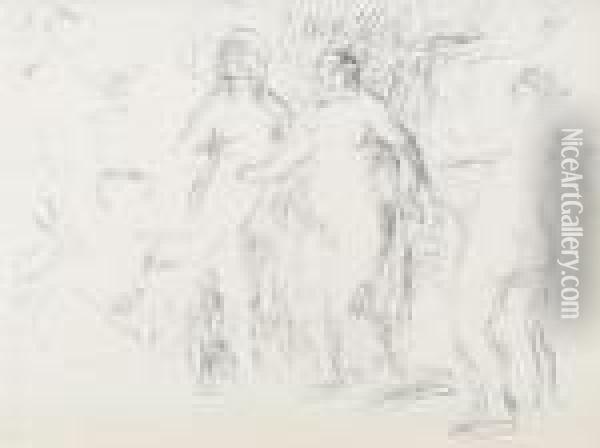 Les Baigneuses. Oil Painting - Pierre Auguste Renoir
