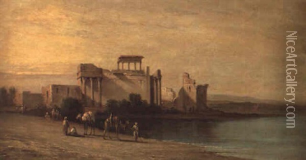 Un Temple Grec A Abou Menil Sur Le Nil Oil Painting - Adolf Schreyer