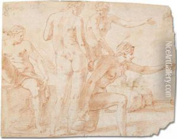 Nymphs Bathing Oil Painting - Francesco Primaticcio
