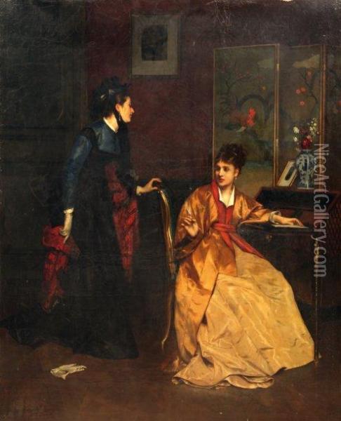 Deux Elegantes Dans Un Interieur Oil Painting - Jules Adolphe Goupil