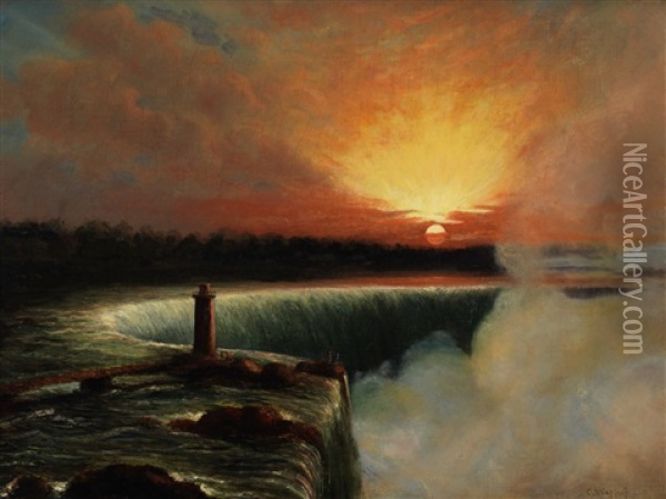 Niagara Falls At Sunset Oil Painting - Cornelius David Krieghoff