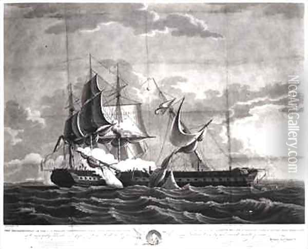 Representation of the US frigate, 'Constitution', Isaac Hull (1773-1843) Esq. Commander, Capturing His Britannic Majesty's Frigate, 'Guerriere', James R. Dacres, Esq. Commander Oil Painting - Thomas Birch