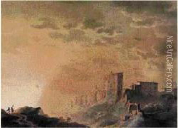 Promeneurs Dans Un Paysage De Ruines Oil Painting - Giuseppe Pietro Bagetti