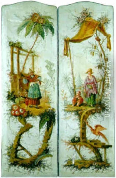 Men, Women And Children On Grassy Bank Beneath Canopy Oil Painting - Jean Baptiste Pillement