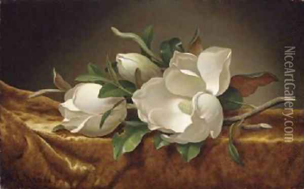 Magnolias on Gold Velvet Cloth 1888 Oil Painting - Martin Johnson Heade