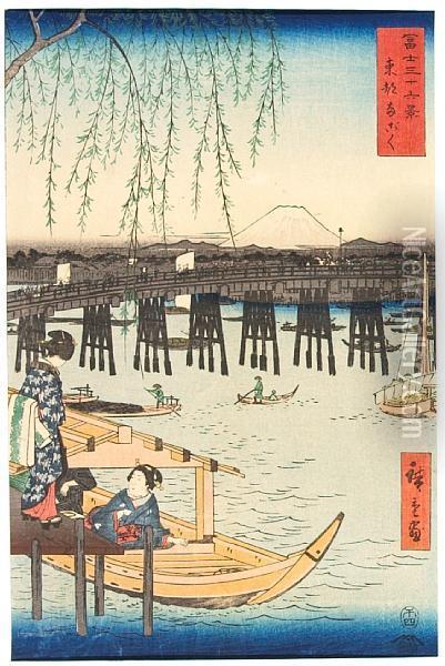 Fuji Sanjurokkei Oil Painting - Utagawa or Ando Hiroshige