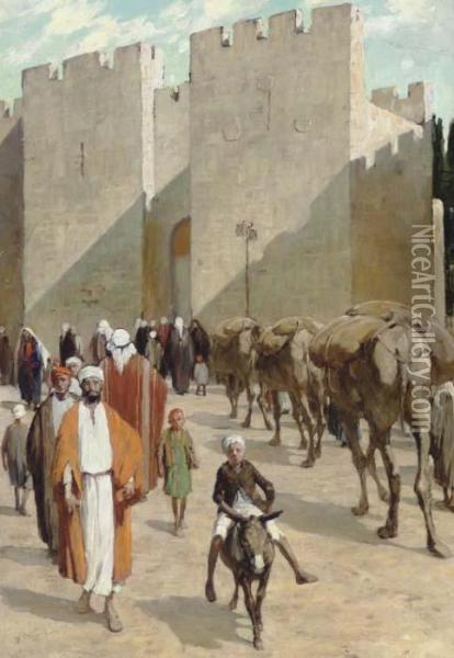 Outside The Jaffa Gate, Jerusalem Oil Painting - Anna Richards Brewster