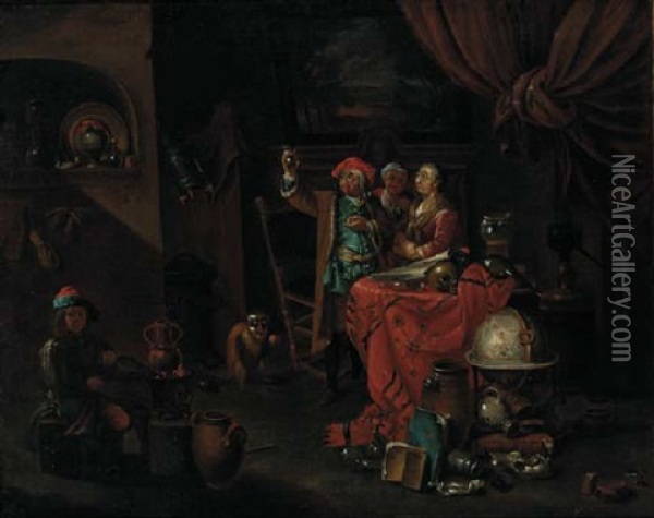 An Alchemist In His Study Oil Painting - Balthasar Van Den Bossche