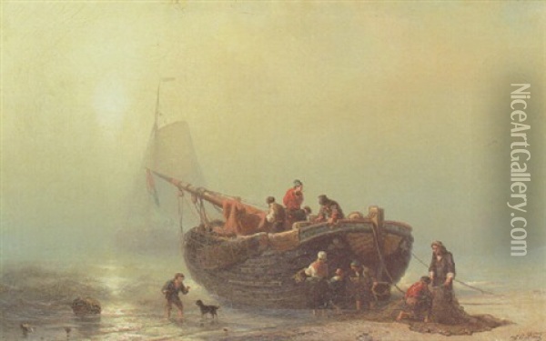 Mending The Nets Oil Painting - Johan Adolph Rust
