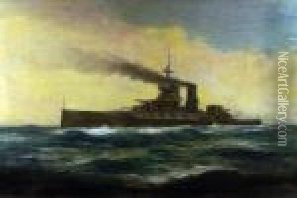 British Naval Destroyer Oil Painting - Daniel Sherrin
