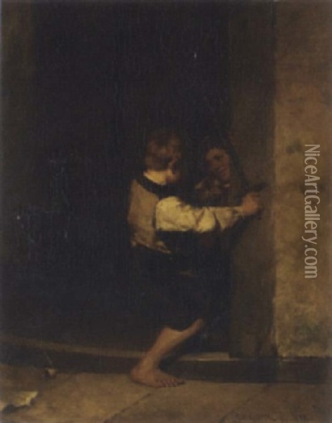 Boys At Play Oil Painting - Julius Geertz
